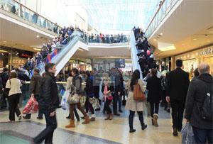 The numbers of people on the <u>escalator</u> _______ during rush hour.